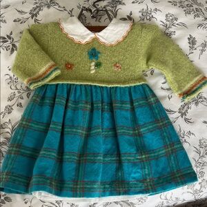 SMAY baby girl merino wool holiday dress 6 months made in Italy Plaid lined
